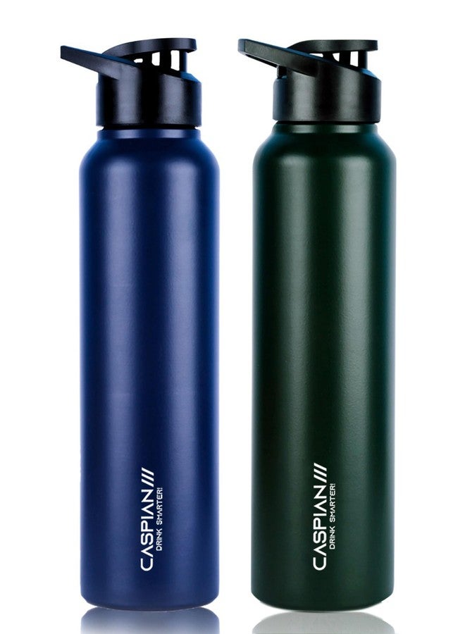 CASPIAN /// Hike Stainless Steel Water Bottle (Pruss Blue & Forest Green, 1 Litre, Set of 2)| Leak Proof Thunder for Fridge Home Office Travel School Kids Boys Girls Adults Sports Gym Yoga - Image 1